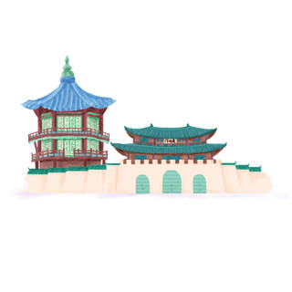韩国建筑宫殿插画PNG素材